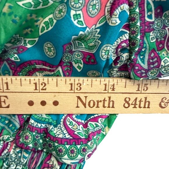 Pom Pom Lace Wrap Paisley Print Cropped Blouse Top Women's Multicolor Hippie - Picture 5 of 6